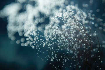 Aufkleber - Abstract close-up of delicate white blooms on slender dark stems, creating a dreamy ethereal effect.