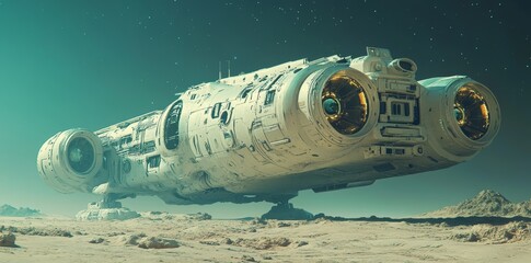 Poster - a spacecraft rapidly navigating asteroid fields, adorned with intricate thrusters and tech panels, d