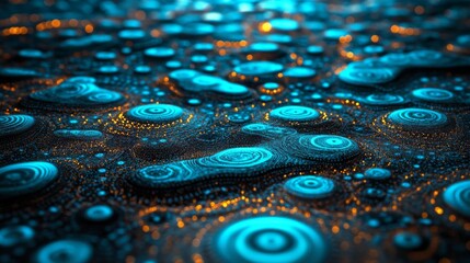 Fototapete - An alluring digital background with radiant blue lines and dots, signifying connected networks and cutting-edge technology in a dark atmosphere