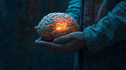 Poster - With a glowing light bulb depicting a brain, A embodies creativity and innovation in a blurred background setting, delivering a modern visual impact