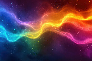Poster - Abstract cosmic artwork featuring vibrant, colorful nebulae and stardust flowing across a dark background.