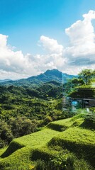 Poster - Futuristic data analytics interface over urban skyline urban cityscape digital art daytime high-resolution technology concept