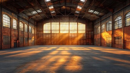 Wall Mural - Sunlit Warehouse Interior, Event Space, Sunset