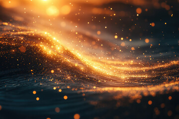 Poster - Golden hour sunlight glistens on ocean waves, creating a magical, sparkling effect.
