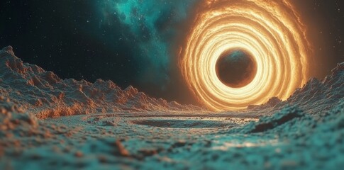 Poster - This ethereal, light-ring encircled artificial planet showcases high-tech elements, including energy grids and digital patterns etched onto its surface