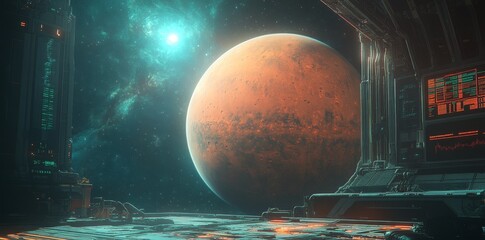 Poster - Advanced space exploration software featuring a holographic interface, orbit simulations, and real-time data updates