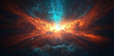 Poster - A spherical body in space integrates sophisticated technology with stellar power, sending out radiant beams that connect it to distant celestial bodies