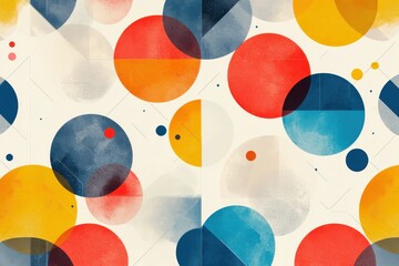 Poster - Playful and sophisticated geometric pattern of overlapping circles and triangles abstract art bright colors digital design top-down view
