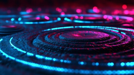 Poster - An enchanting abstract digital environment with glowing blue lines and dots, depicting interconnected networks and futuristic tech in a dark space