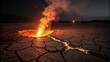 © Chanchai - Fiery glow emanating from a crack in the ground, geology, earth's interior, geological event, natural process, molten rock