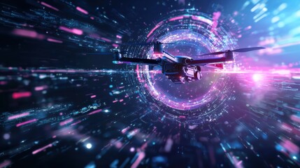 Poster - Exciting drone flight through a futuristic interface digital world gigapixel imagery high-tech environment dynamic perspective