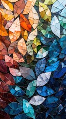 Poster - Vibrant abstract mosaic of nature-inspired leaves and flowers digital art colorful environment gigapixel viewpoint