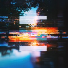 Poster - Digital distortion art displaying neon colors urban setting abstract visuals cyberpunk environment artistic perspective glitch aesthetics for modern creativity