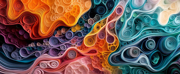 Poster - Vibrant swirling abstract art with colorful paper layers in dynamic patterns