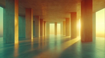 Wall Mural - Sunset Columns, Modern Architecture, Open Space, Background Sky, Design