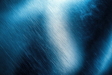 Poster - Abstract background of brushed dark blue metal with diagonal lines and light reflection.