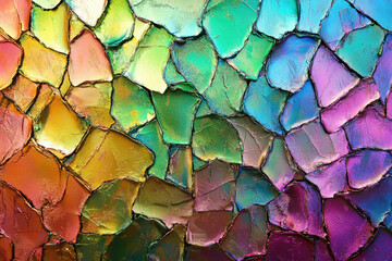 Aufkleber - Abstract iridescent mosaic of vibrant colors resembling shattered gemstones or stained glass.