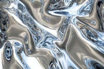 Aufkleber - Abstract image of flowing, liquid metal with swirling, reflective patterns in shades of silver and grey.