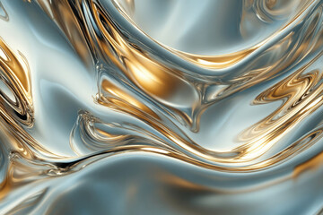 Poster - Abstract image of flowing metallic liquid, shimmering with gold and silver hues.