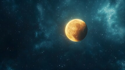 Wall Mural - golden planet amidst a starry night sky