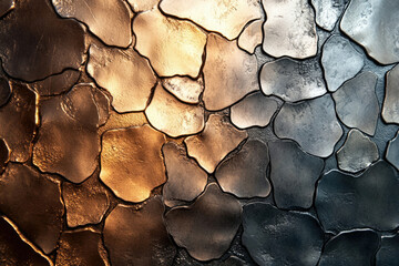 Aufkleber - Abstract metallic texture resembling irregular, golden and silver stones creating a mosaic pattern.