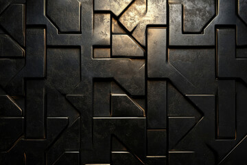 Aufkleber - Dark, geometric, metallic texture with interlocking shapes creating a complex, abstract pattern.