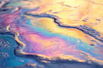 Leinwandbilder - Abstract iridescent oil spill on water, displaying vibrant swirls of color and texture.