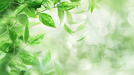 Aufkleber - Spring foliage with green leaves growing on sunlit branches