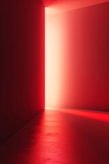 Fototapete - Glowing rectangular shape is formed on the wall as a bright light illuminates a red room