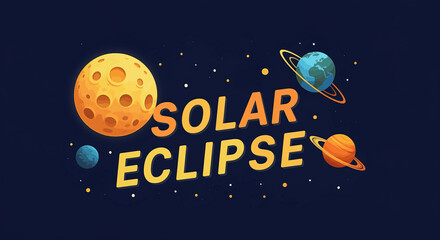 Poster - solar eclipse graphic with planets and moon in space background