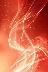 Fototapete - Abstract red orange background with wavy lines and sparkling particles flowing upwards