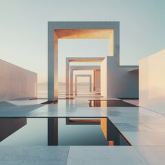 Poster - Minimalist architectural design featuring negative space and subtle gradients serene landscape digital art elegant atmosphere