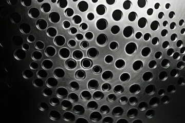 Poster - Abstract metallic surface with numerous circular perforations, creating a textured and visually interesting pattern.