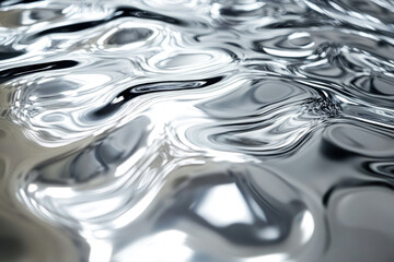 Poster - Abstract image of swirling, reflective liquid, resembling polished metal or mercury.