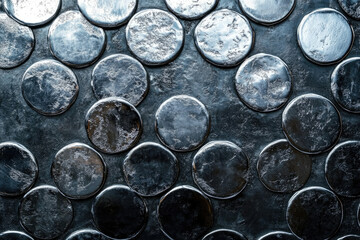 Poster - Close-up view of a metallic surface composed of numerous circular elements, creating a textured pattern.