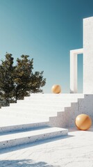 Poster - Minimalist typography design with subtle gradients outdoor steps graphic composition bright daylight artistic perspective