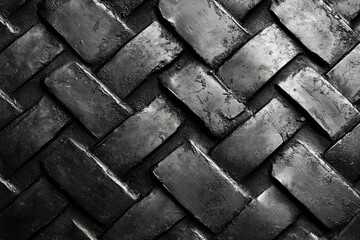 Aufkleber - Black and white image of a herringbone pattern of dark metal blocks.