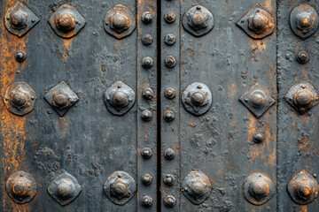 Poster - Rusty metal door with rivets and aged texture, showing time's effects.