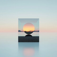 Aufkleber - Minimalist geometric art displaying sunset reflections digital art studio abstract design calm environment eye-level perspective simplicity concept