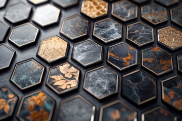Poster - Geometric pattern featuring intricate hexagons modern design studio digital artwork contemporary environment close-up view visual depth and interest
