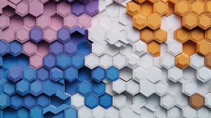Poster - Geometric pattern of hexagons in vibrant colors digital artwork abstract environment engaging viewpoint visual rhythm for graphic design