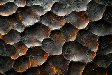 Poster - Dark, textured surface with irregular, bulging shapes resembling dark brown and black stone or metal.
