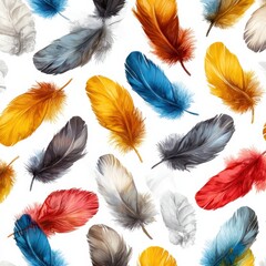 Poster - Dynamic arrangement of colorful feathers creative studio digital art vibrant palette aerial view movement concept