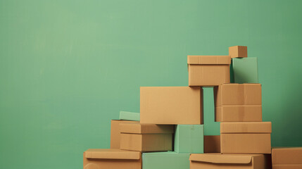 Aufkleber - Numerous cardboard boxes piled in front of a green wall