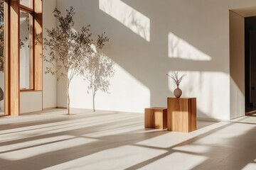 Aufkleber - Minimalist interior design with geometric shapes modern room digital artwork elegant environment natural light artistic integrity