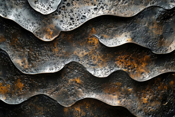 Poster - Abstract wave-like pattern on dark, metallic surface with bronze accents.  Rustic, textured design.