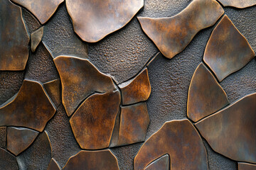 Aufkleber - Abstract bronze metal texture with irregular, fragmented shapes creating a unique, artistic wall covering.