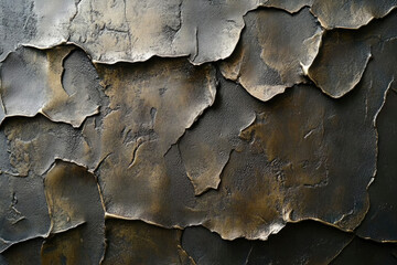 Poster - dark bronze textured wall with irregular, cracked, and layered surfaces. a rich, metallic background