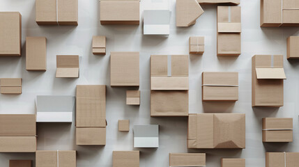 Aufkleber - Selection of cardboard boxes scattered on a white surface, indicating readiness for shipping