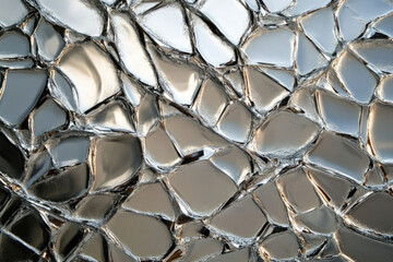 Fototapete - Abstract image of metallic, fractured surface resembling cracked ice or a shattered mirror.